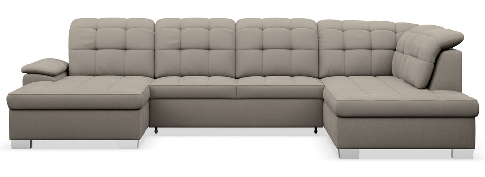 SELSEY Narożnik z funkcją spania Jamaal U-kształtny lewostronny z pojemnikiem szarobeżowy plecionka