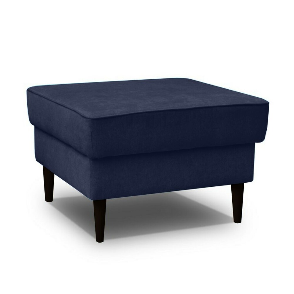 SELSEY Pufa na drewnianych nóżkach Juttic z pojemnikiem granatowa welwet