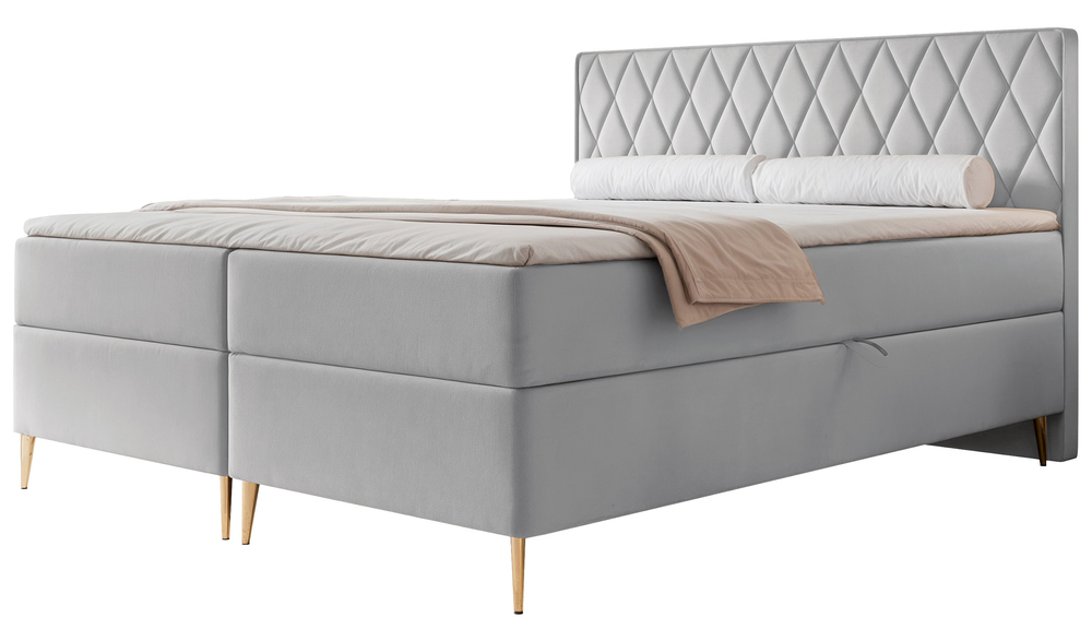 SELSEY Łóżko kontynentalne 140x200 cm Caresso z materacem bonellowym i topperem gołębie welur hydrofobowy