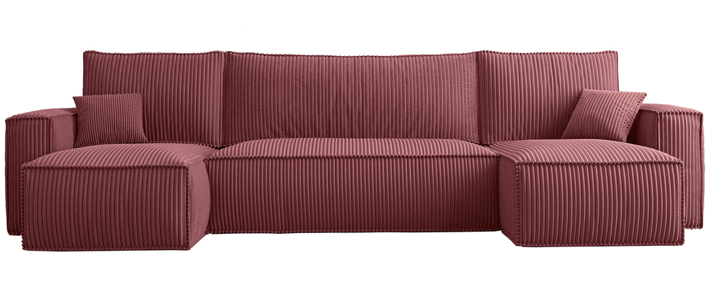 SELSEY Narożnik z funkcją spania Scarlo U-kształtny z pojemnikiem uniwersalny ciemnoróżowy sztruks