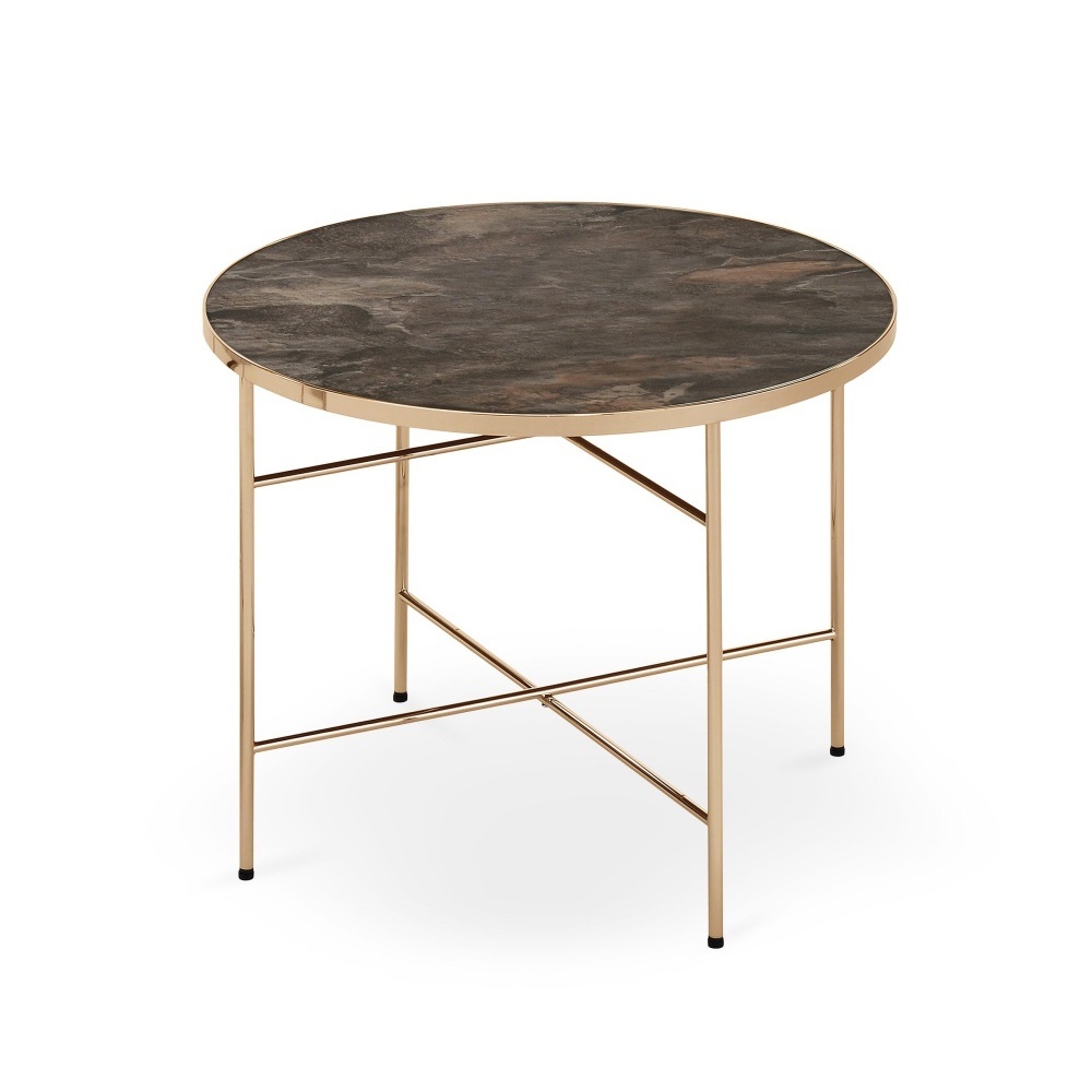 SELSEY Stolik kawowy Algar o średnicy 60 cm ciemny marmur - złoto