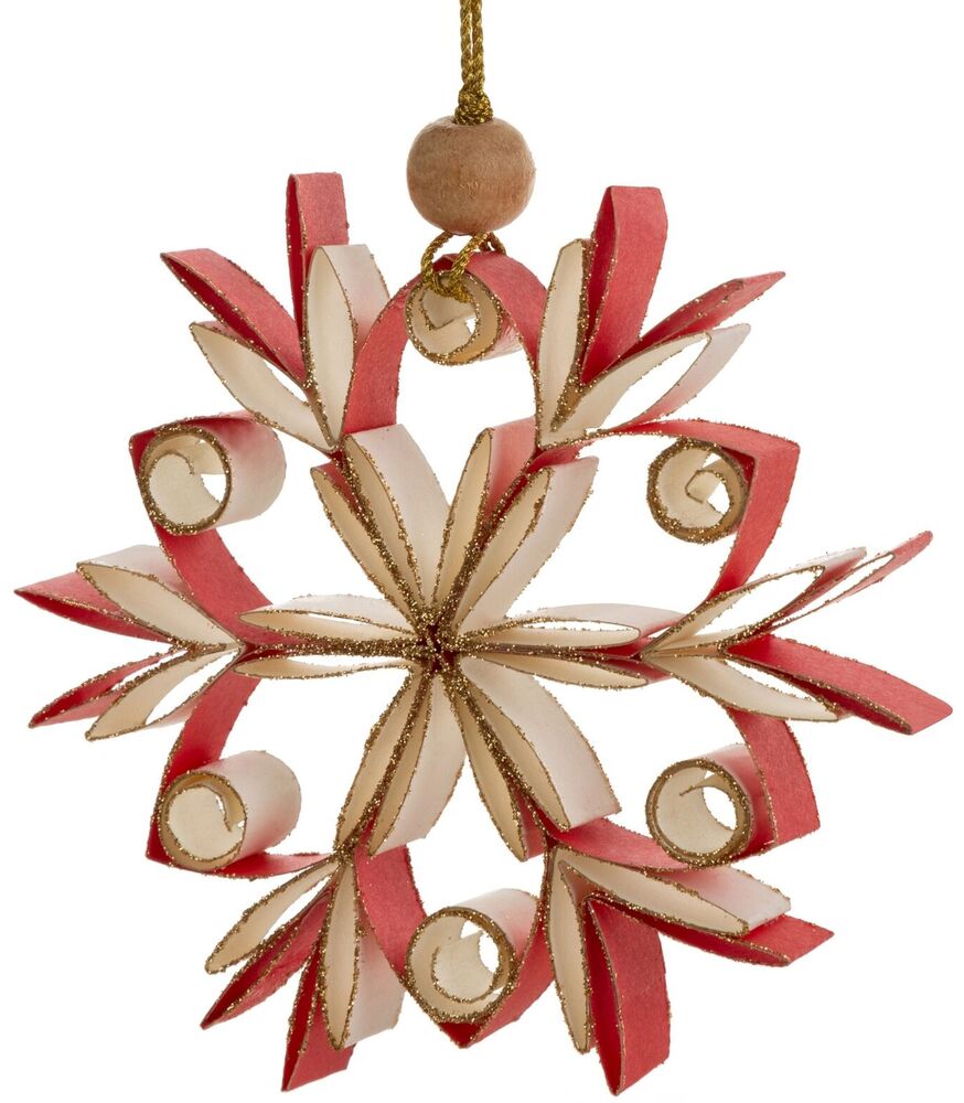 SELSEY Zestaw trzech ozdób choinkowych Ocelly czerwono-kremowe śnieżynki