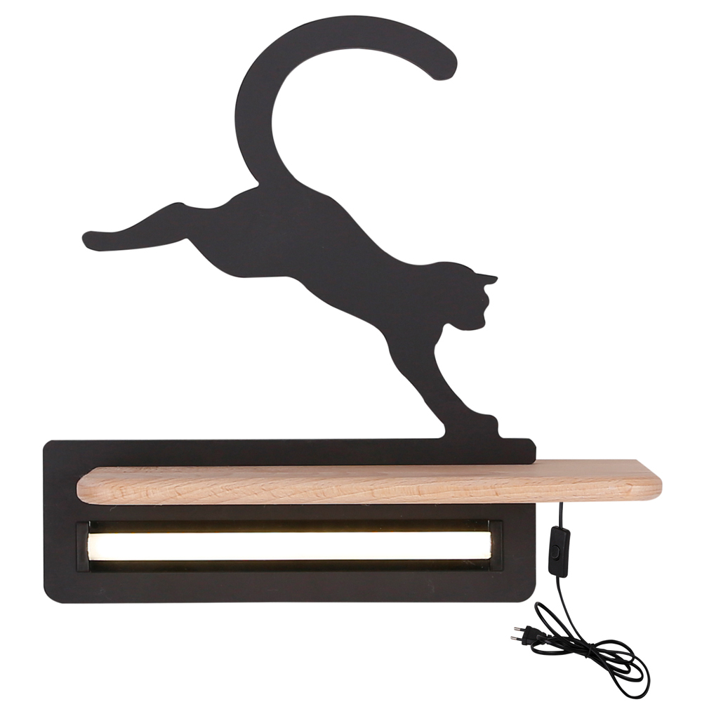 SELSEY Kinkiet ścienny do pokoju dziecięcego Dreamie skaczący kot z przewodem czarny