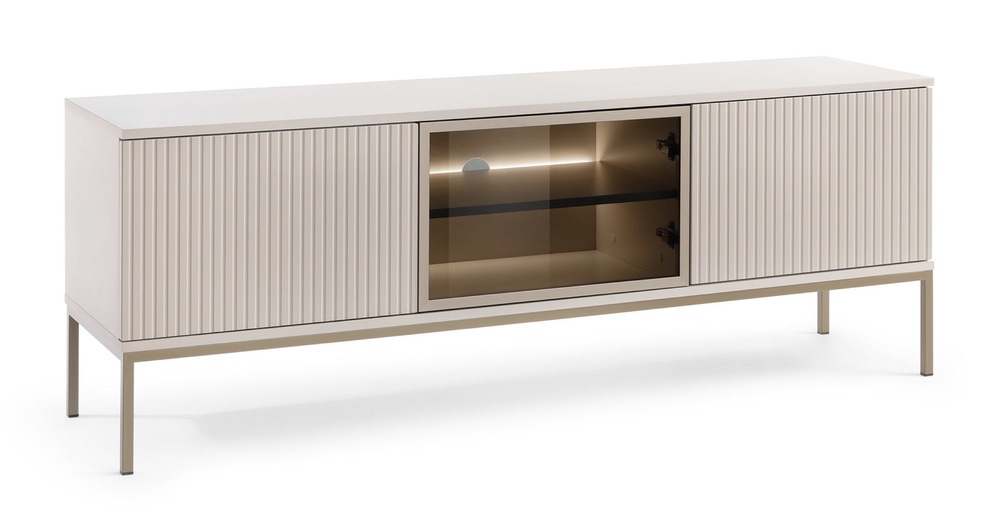 SELSEY Szafka RTV Tosena trzydrzwiowa z oświetleniem LED 154 cm Kaszmir