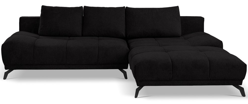 SELSEY Narożnik z funkcją spania Felipe L-kształtny prawostronny z pojemnikiem czarny szenil hydrofobowy