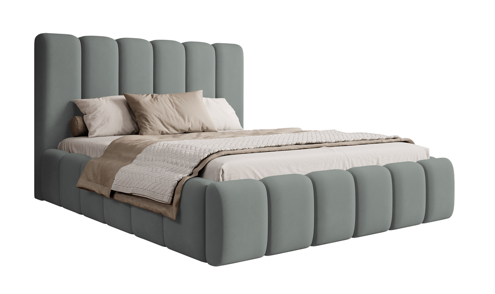 SELSEY Łóżko tapicerowane 180x200 cm Biscottino szare z pojemnikiem stelaż metalowy podnośnik gazowy