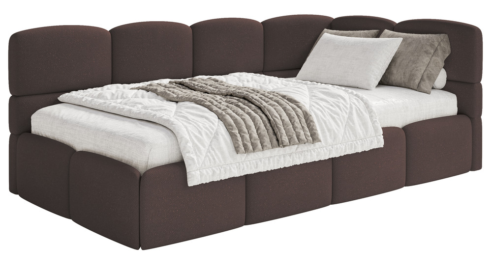 SELSEY Łóżko młodzieżowe 90x200 cm Cloudy prawostronne z pojemnikiem brązowe szenil