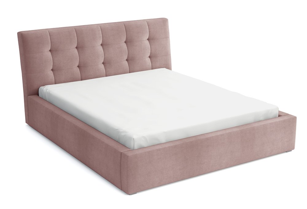 SELSEY Łóżko tapicerowane 200x200 cm Nabbe z pojemnikiem jasnoróżowe velvet hydrofobowe