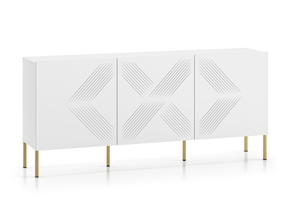 SELSEY Komoda trzydrzwiowa Nebbato 170 cm biała ze złotymi nóżkami