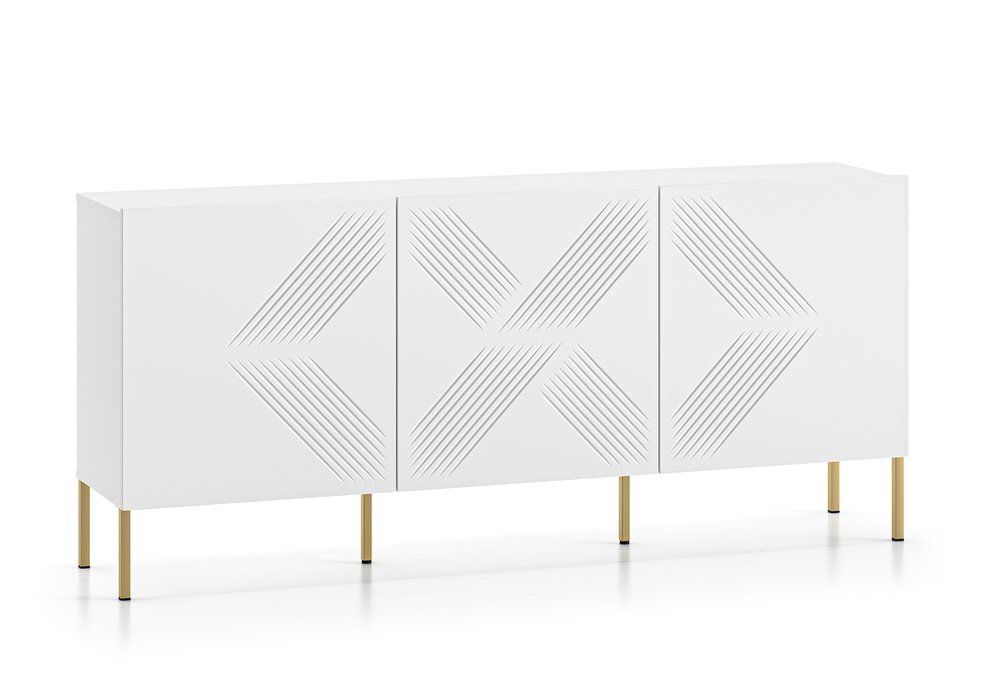 SELSEY Komoda trzydrzwiowa Nebbato 170 cm biała ze złotymi nóżkami