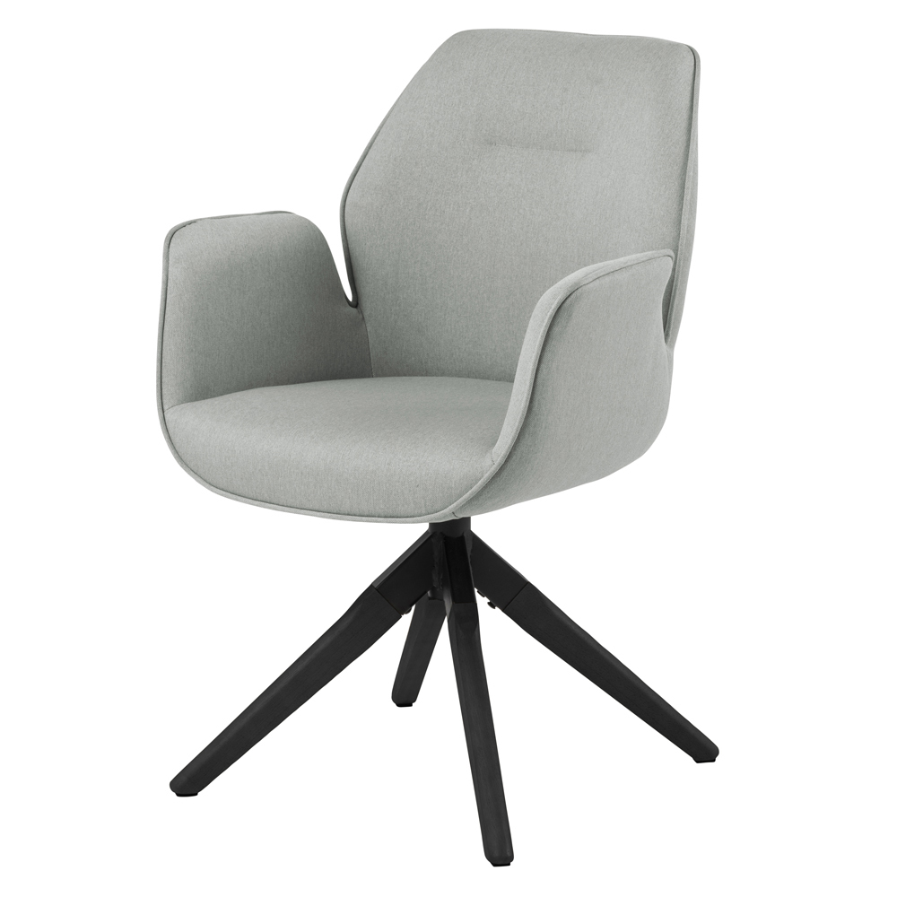 SELSEY Krzesło tapicerowane z podłokietnikami Lorea z funkcją auto-return jasnoszare na czarnych nóżkach