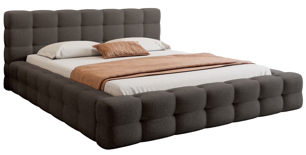 SELSEY Łóżko tapicerowane 140x200 cm Floriso z pojemnikiem i metalowym stelażem brązowe boucle