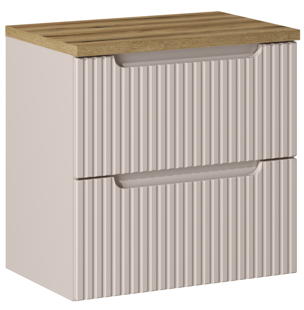 SELSEY Szafka łazienkowa dwuszufladowa Novia z blatem 60 cm beżowa/dąb