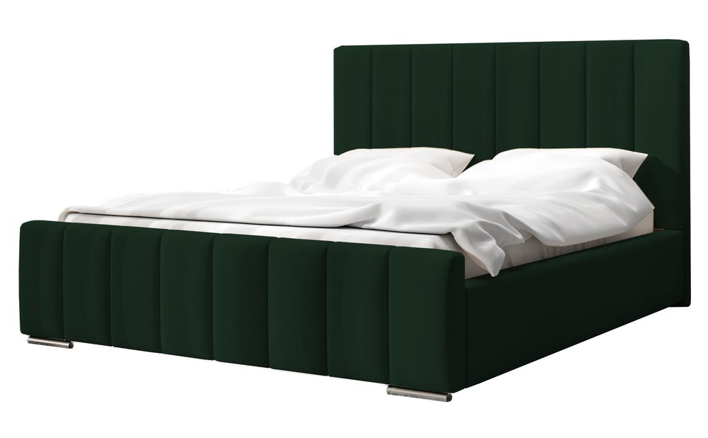 SELSEY Łóżko tapicerowane 160x200 cm Makonis z pojemnikiem i metalowym stelażem z podnośnikiem gazowym zielone welur