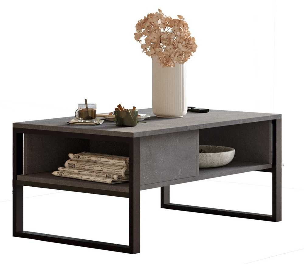 SELSEY Stolik kawowy prostokątny Diffodes 100x59 cm beton/czarny