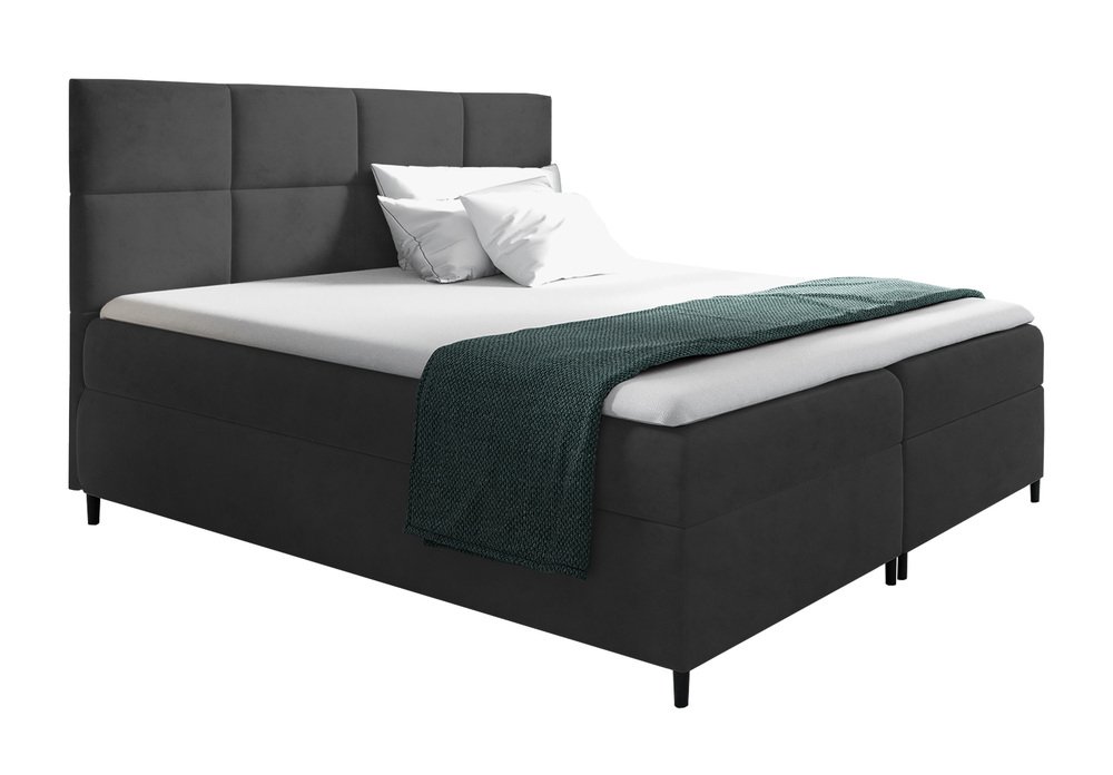 SELSEY Łóżko kontynentalne Fremollo 120x200 z dwoma pojemnikami, materacem i topperem ciemnoszare