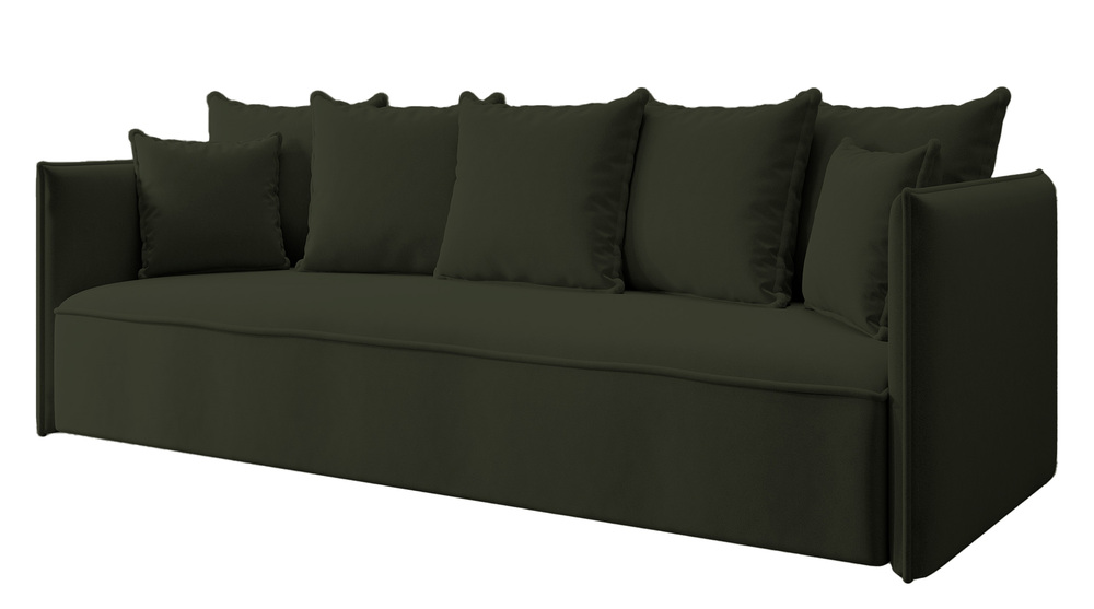 SELSEY Kanapa rozkładana trzyosobowa Calabrio z pojemnikiem velvet oliwkowa łatwoczyszcząca