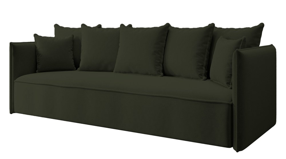 SELSEY Kanapa rozkładana trzyosobowa Calabrio z pojemnikiem velvet oliwkowa łatwoczyszcząca