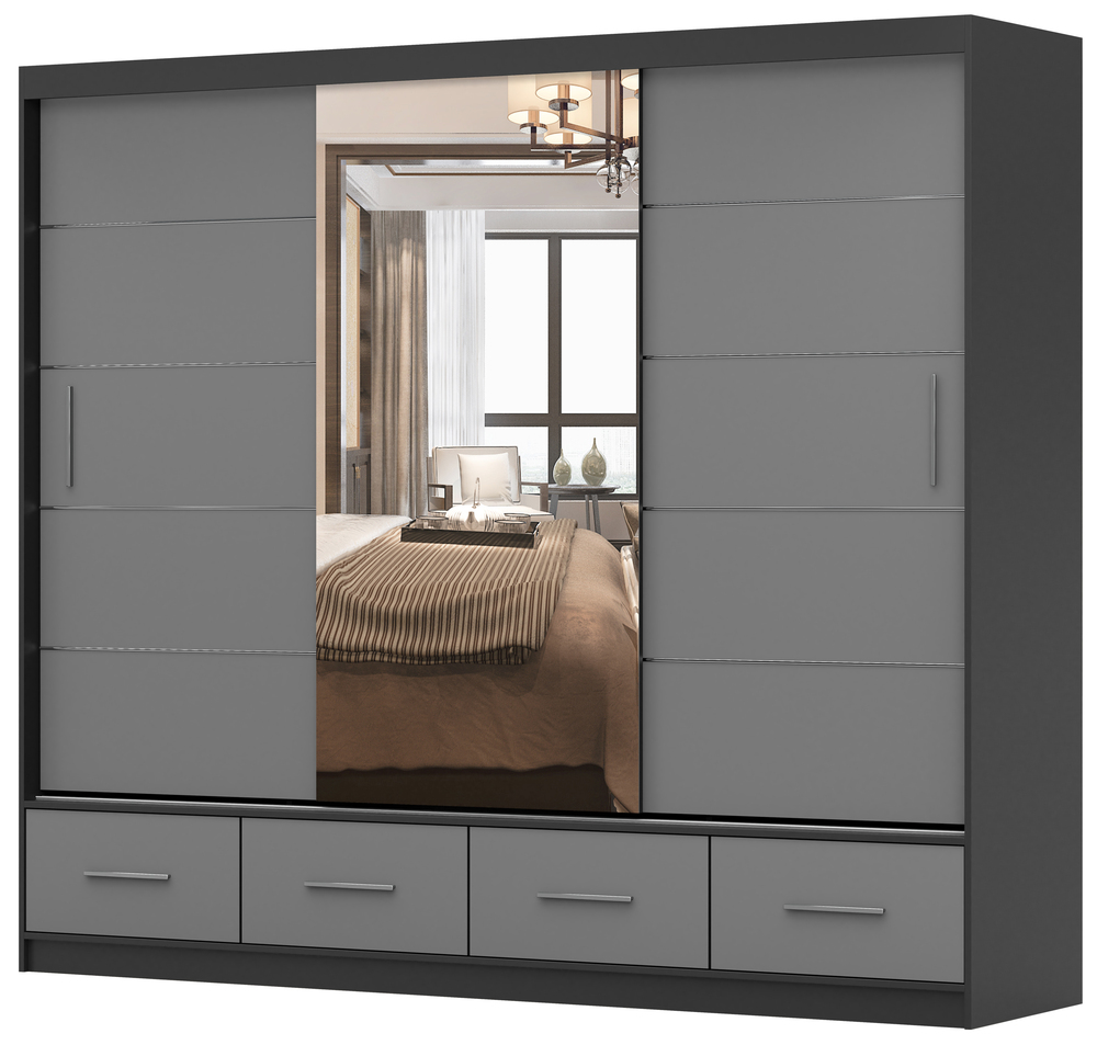 SELSEY Szafa przesuwna Follrina 250 cm z lustrem czarna/szary