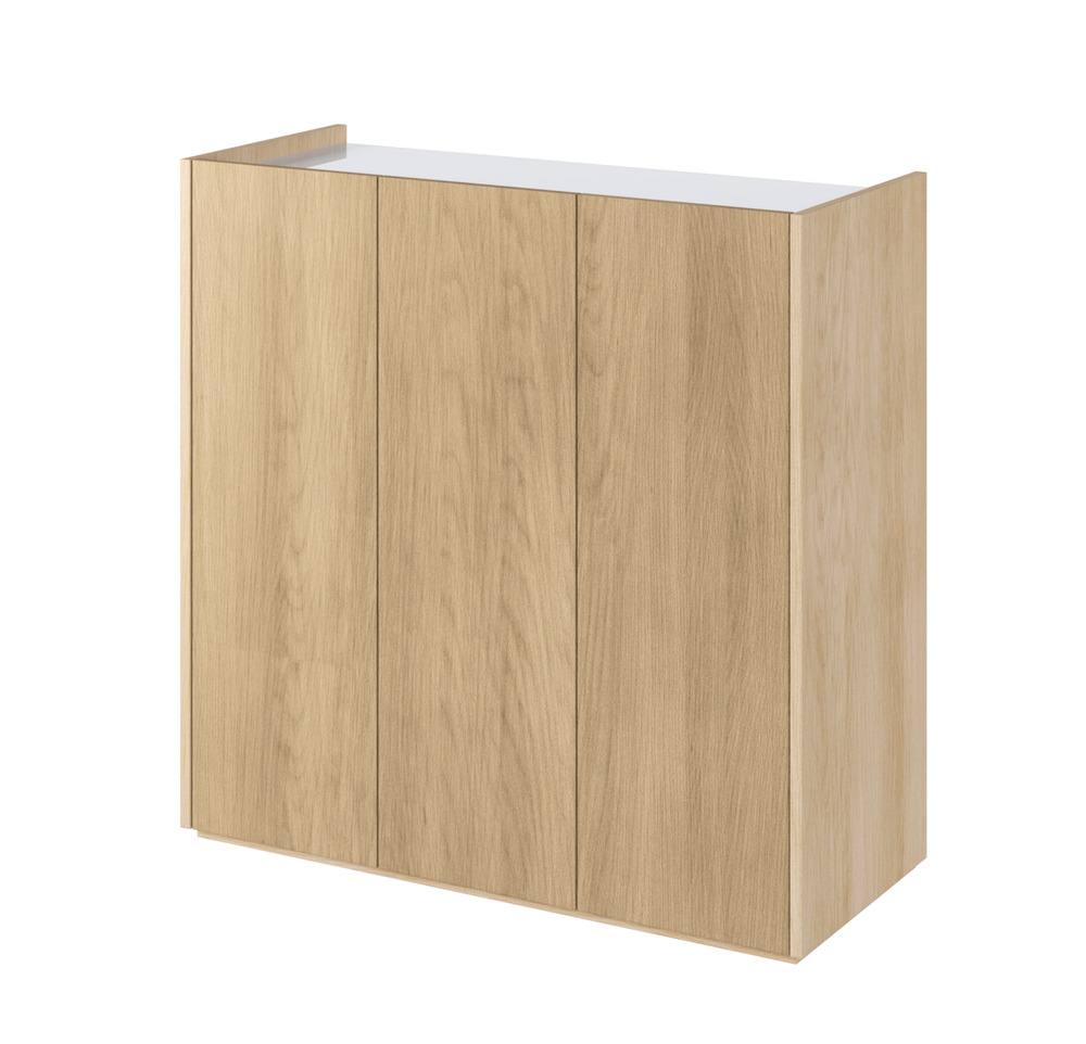 SELSEY Komoda trzydrzwiowa Easy z oświetleniem LED 95 cm Dąb Scandi/Biała połysk