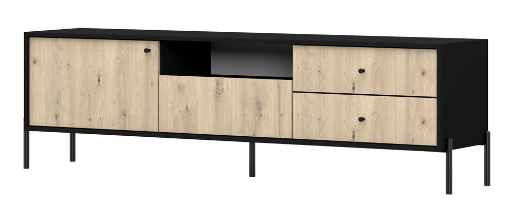 SELSEY Szafka RTV Raviero z trzema szufladami 200 cm Czarny/Dąb artisan