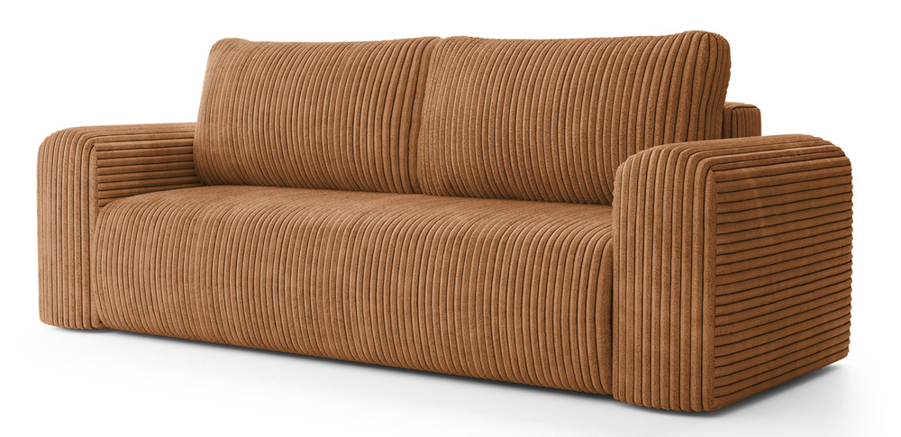 SELSEY Kanapa rozkładana trzyosobowa Lelu ruda z pojemnikiem gruby sztruks