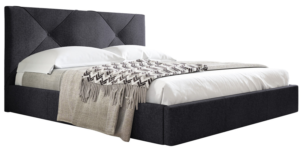 SELSEY Łóżko tapicerowane 160x200 cm Karinio z pojemnikiem na pościel grafitowe plecionka