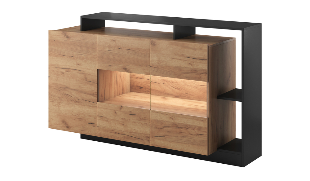 SELSEY Komoda trzydrzwiowa Hirvli 155 cm dąb Craft złoty/antracyt