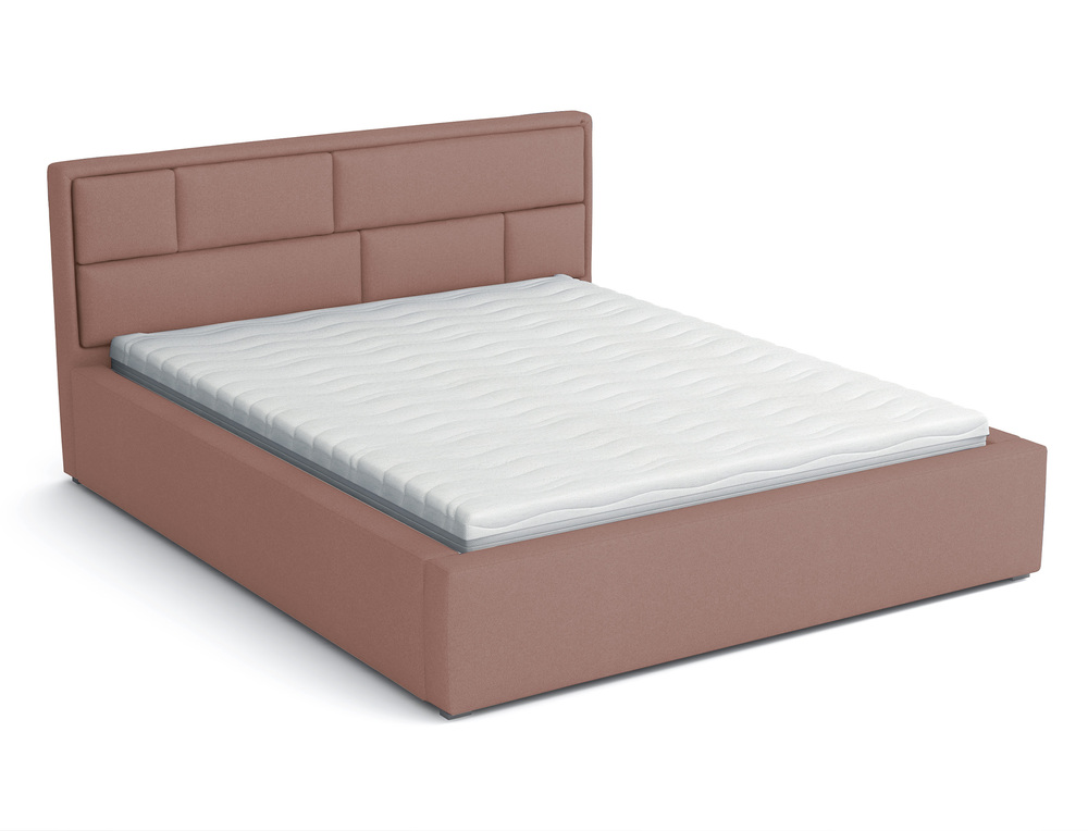 SELSEY Łóżko tapicerowane 160x200 cm Nubero z pojemnikiem jasnoróżowe plecionka hydrofobowe