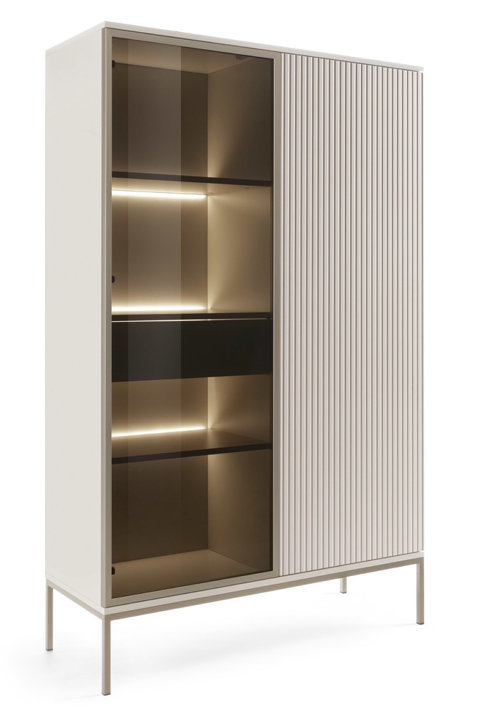 SELSEY Witryna wysoka Tosena dwudrzwiowa z szufladą i oświetleniem LED 104 cm Kaszmir