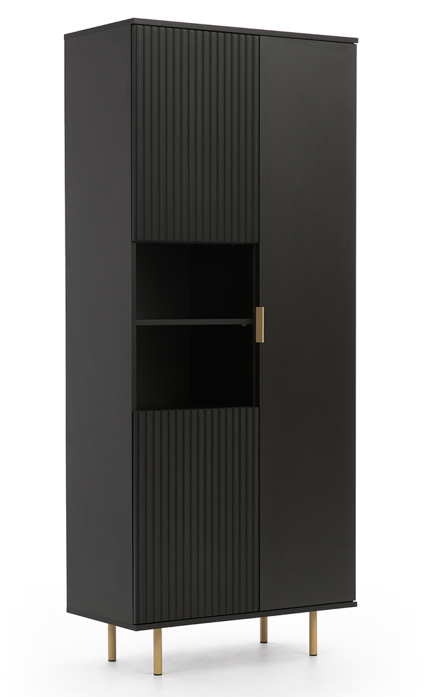 SELSEY Regał zamykany Klazby 80 cm z dwiema półkami czarny mat lamele