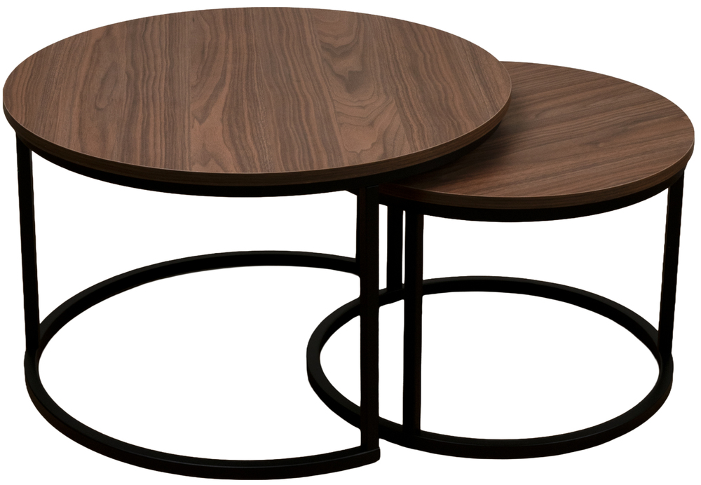 SELSEY Zestaw dwóch stolików kawowych Complle okrągłe 75 i 58 cm orzech wisconsin/czarne