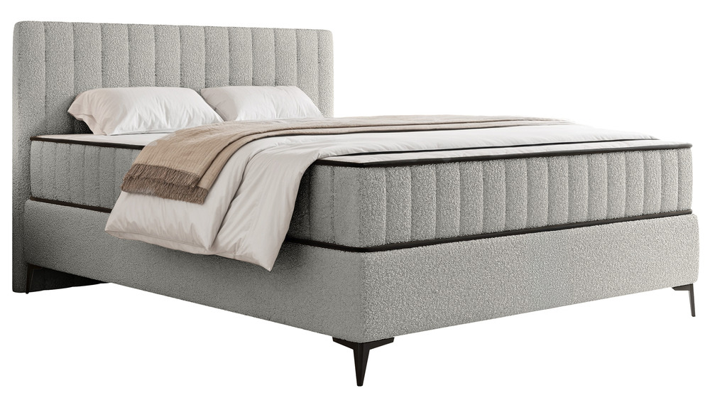 SELSEY Łóżko kontynentalne 140x200 cm Mufasso z pojemnikiem jasnoszare boucle