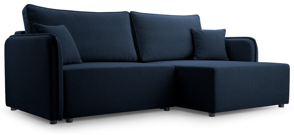 SELSEY Narożnik z funkcją spania Kassian L-kształtny prawostronny z pojemnikiem granatowy plecionka