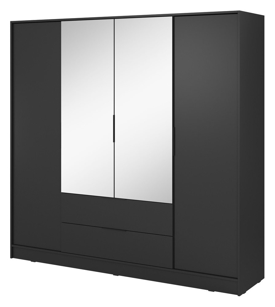 SELSEY Szafa czterodrzwiowa Kelly z lustrem i dwiema szufladami 206 cm czarna