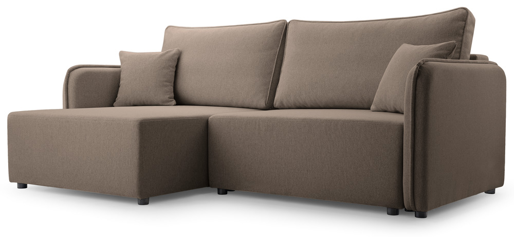 SELSEY Narożnik z funkcją spania Kassian L-kształtny lewostronny z pojemnikiem jasnobrązowy plecionka