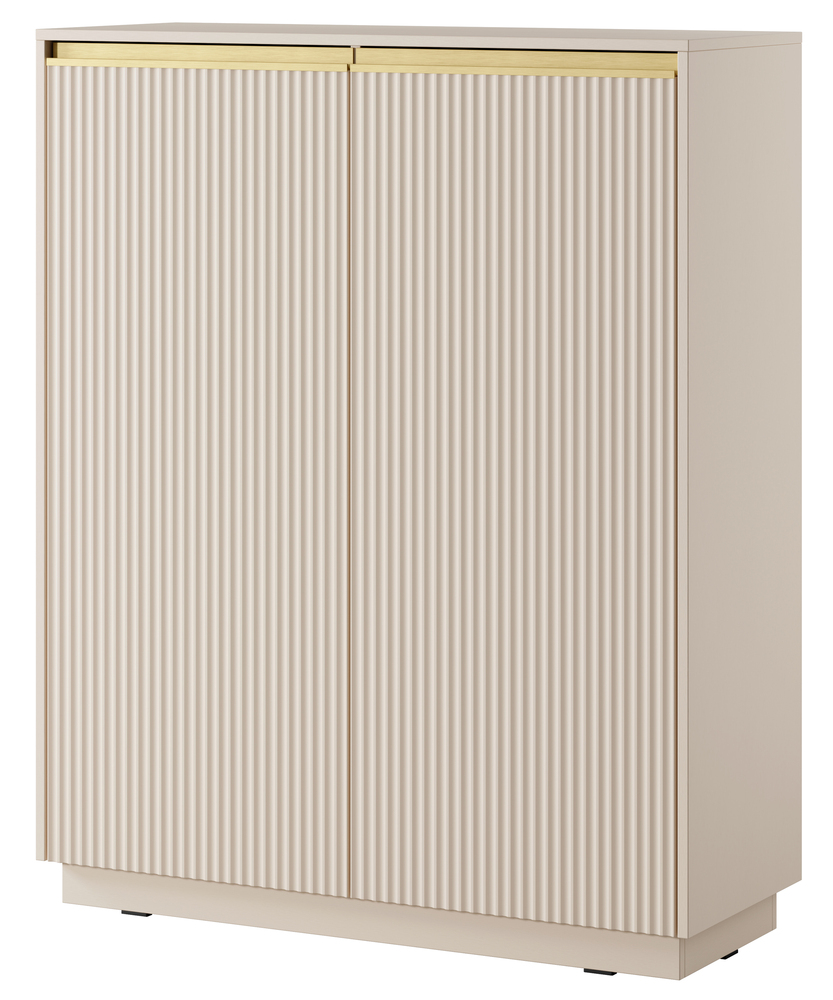 SELSEY Komoda wysoka Riggio dwudrzwiowa z ryflowanymi frontami 104 cm beż piaskowy