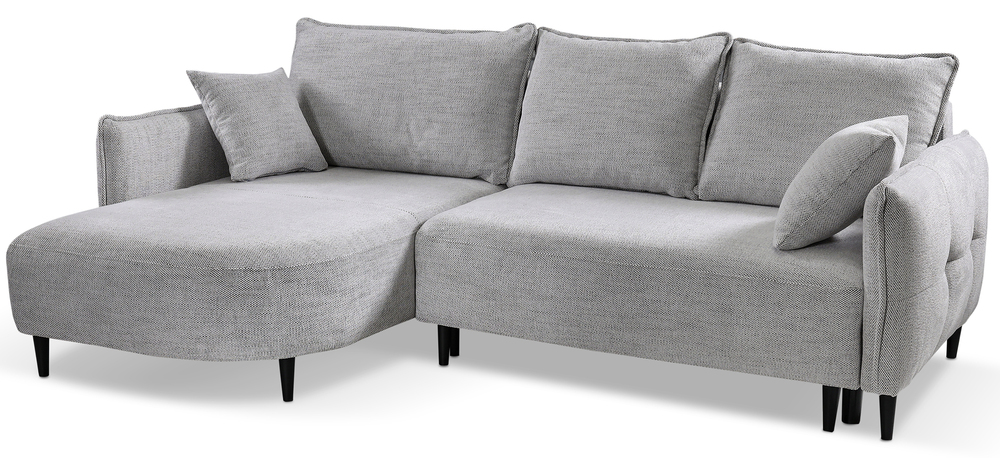 SELSEY Narożnik z funkcją spania Oblivio mini L-kształtny lewostronny z pojemnikiem jasnoszary plecionka