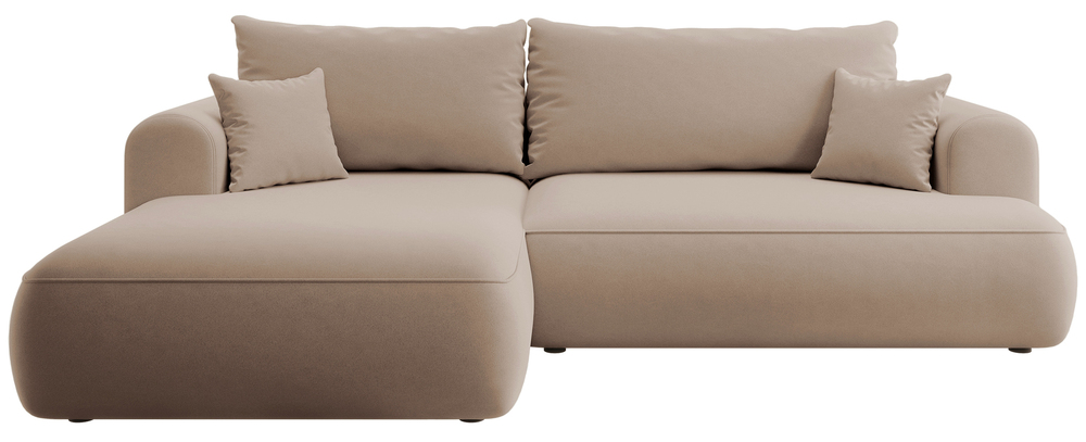SELSEY Narożnik z funkcją spania Ovo L-kształtny beżowy welur z pojemnikiem w tkaninie łatwoczyszczącej lewostronny
