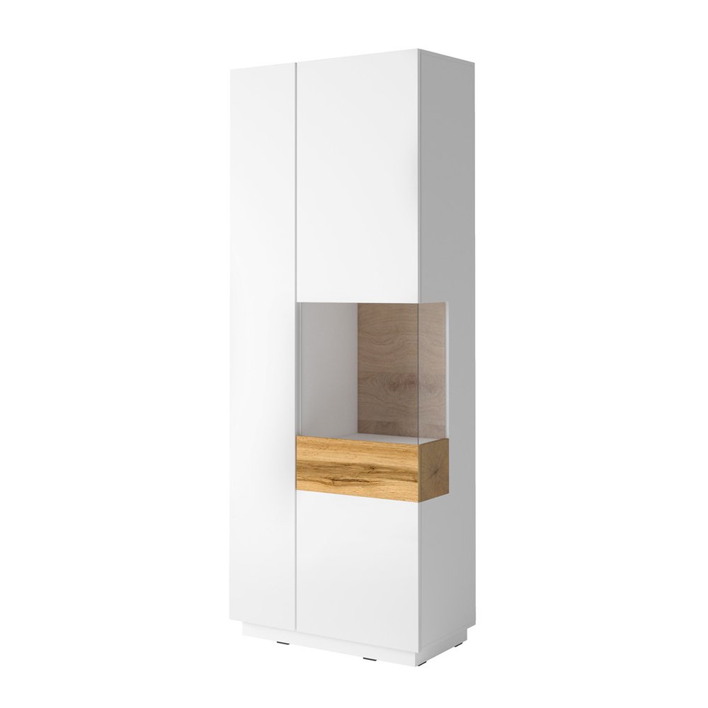 SELSEY Witryna dwudrzwiowa Galaka prawa Biały / Biały połysk / Dąb wotan