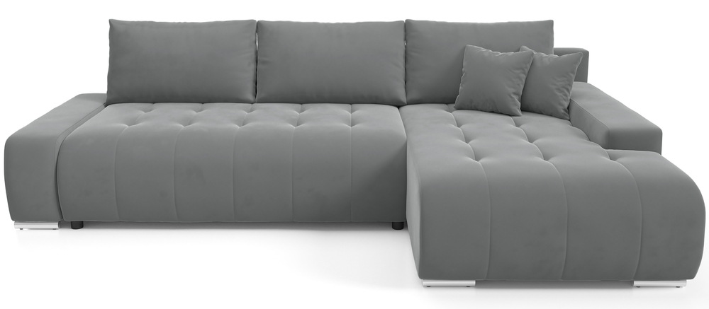 SELSEY Narożnik z funkcją spania Magliano L-kształtny prawostronny z pojemnikiem szary welur