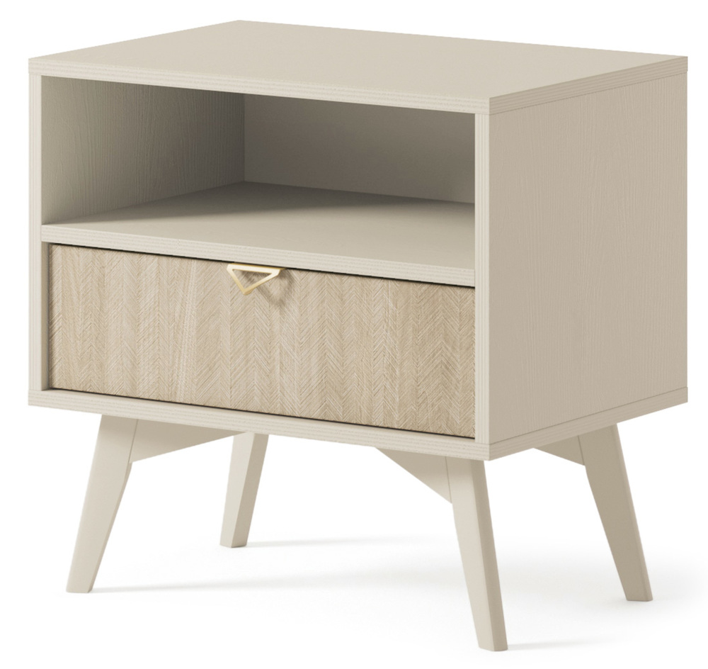 SELSEY Szafka nocna Favoria z szufladą 54 cm beżowa/jodełka scandi ze złotym uchwytem