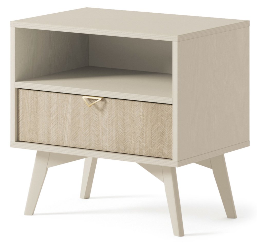 SELSEY Szafka nocna Favoria z szufladą 54 cm beżowa/jodełka scandi ze złotym uchwytem