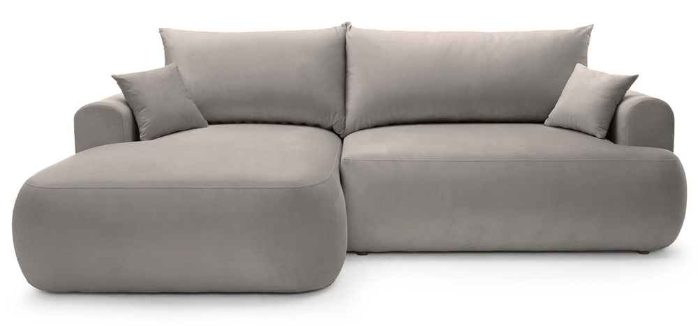 SELSEY Narożnik z funkcją spania Ovo L-kształtny lewostronny z pojemnikiem jasnoszary welur łatwoczyszczący