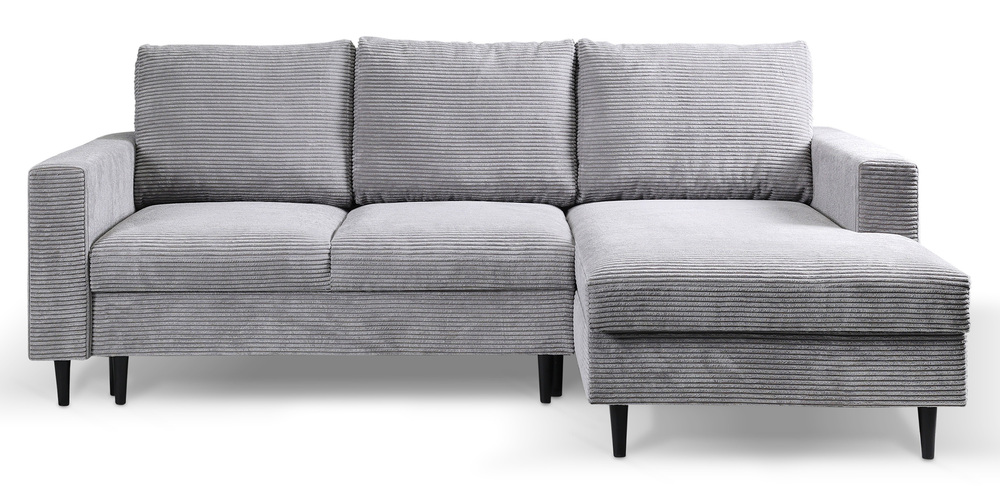 SELSEY Narożnik z funkcją spania Nalika L-kształtny z pojemnikiem jasnoszary sztruks prawostronny