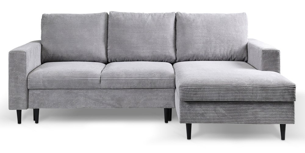 SELSEY Narożnik z funkcją spania Nalika L-kształtny z pojemnikiem jasnoszary sztruks prawostronny