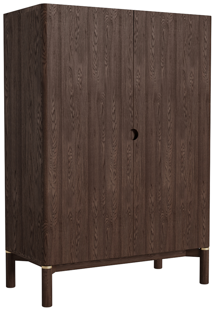 SELSEY Wysoka komoda drewniana Tharoe 130 cm ze złotym zdobieniem dąb espresso