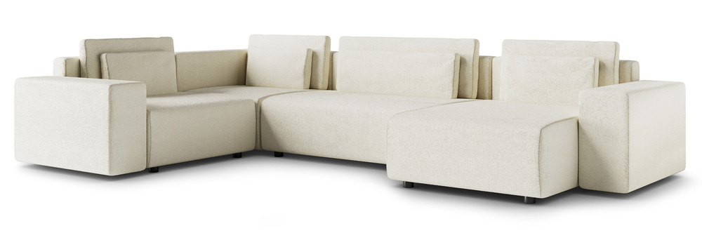 SELSEY Narożnik z funkcją spania Vesna U-kształtny prawostronny z pojemnikiem jasnobeżowy plecionka