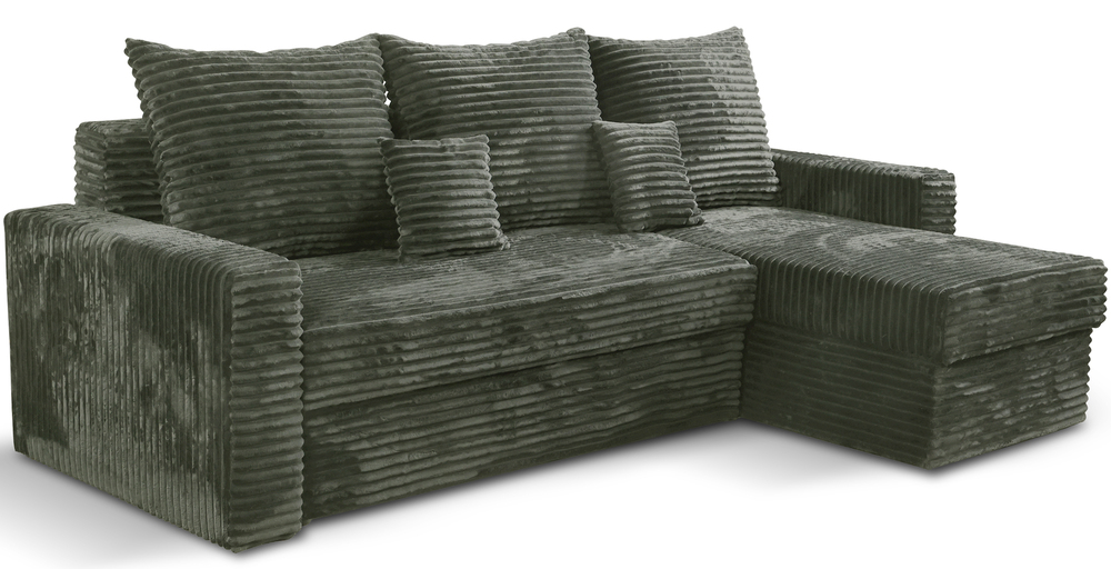 SELSEY Narożnik z funkcją spania Boston L-kształtny uniwersalny z pojemnikiem khaki gruby sztruks