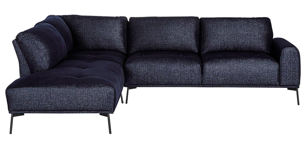 SELSEY Narożnik modułowy Merukis L-ksztaltny na czarnych nóżkach granatowy w tkaninie łatwoczyszczącej lewostronny